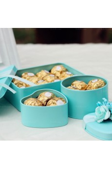 Round-shaped Blue Color Wedding Favor Boxes (12 Pieces/Set)