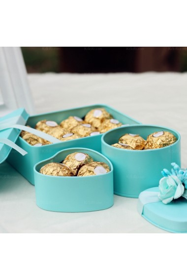 Round-shaped Blue Color Wedding Favor Boxes (12 Pieces/Set)