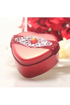 Red Color Personalized Heart-shaped Rhinestone Wedding Favor Boxes (12 Pieces/Set)