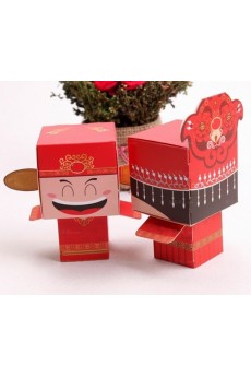 Red Color Personalized Wedding Favor Boxes (12 Pieces/Set)