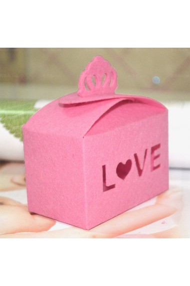 Pink Color Hollow Wedding Favor Boxes (12 Pieces/Set)