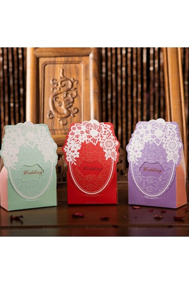 Red Color Exquisite Wedding Favor Boxes (12 Pieces/Set)