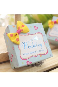 Bowkont Sky Blue Personalized Card Paper Wedding Favor Boxes (12 Pieces/Set)