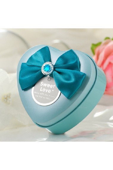 Blue Color Heart-shaped Bowknot Wedding Favor Boxes (12 Pieces/Set)