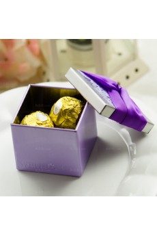 Purple Color Exquisite Ribbons Wedding Favor Boxes (12 Pieces/Set)