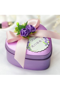 Purple Color Heart-shaped Ribbons Flower Wedding Favor Boxes (12 Pieces/Set)