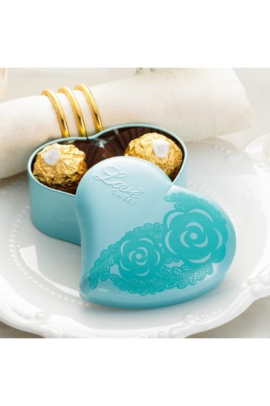 Blue Color Heart-shaped Exquisite Wedding Favor Boxes (12 Pieces/Set)