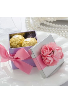 Purple Color Ribbons Hand-made Flower Wedding Favor Boxes (12 Pieces/Set)