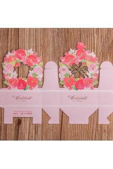 Pink Color Exquisite Flower Pattern Wedding Favor Boxes (12 Pieces/Set)