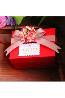 Red Classical Ribbons Flower Wedding Favor Boxes (12 Pieces/Set)