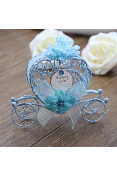 Blue Exquisite Ribbons Flower Wedding Favor Boxes (12 Pieces/Set)