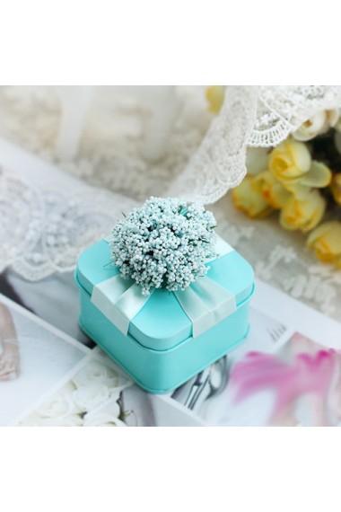 Blue Classical Ribbons Flower Wedding Favor Boxes (12 Pieces/Set)