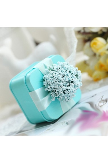 Blue Classical Ribbons Flower Wedding Favor Boxes (12 Pieces/Set)