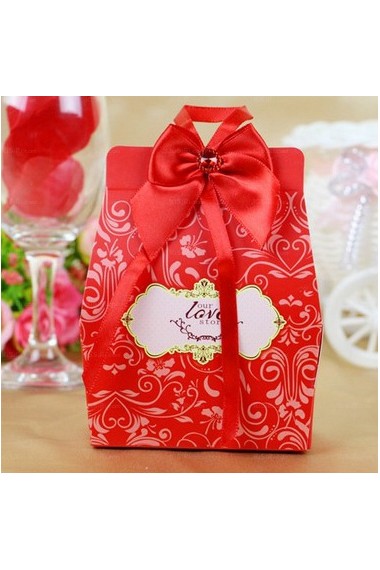  Red Personalized Bowknot Ribbons Wedding Favor Boxes (12 Pieces/Set)