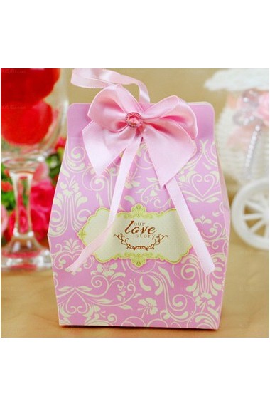 Pink Color Bowknot Ribbons Wedding Favor Boxes (12 Pieces/Set)