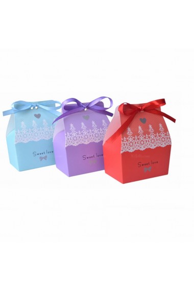 Purple Color Ribbons Wedding Favor Boxes (12 Pieces/Set)