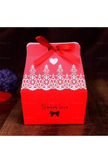 Exquisite Ribbons Red Color Wedding Favor Boxes (12 Pieces/Set)