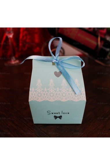 Blue Color Ribbons Wedding Favor Boxes (12 Pieces/Set)