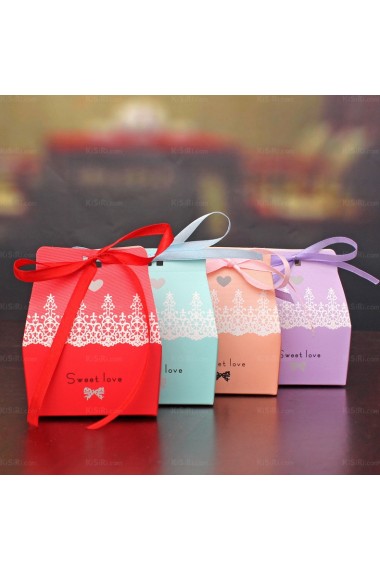 Exquisite Pink Color Ribbons Wedding Favor Boxes (12 Pieces/Set)