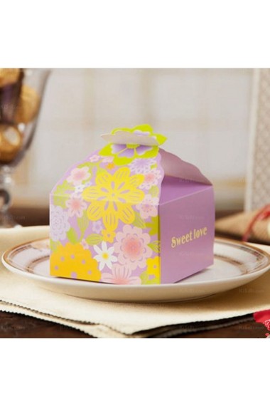 Purple Color Small Floral Wedding Favor Boxes (12 Pieces/Set)