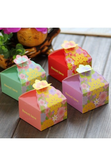 Blue Color Small Floral Wedding Favor Boxes (12 Pieces/Set)