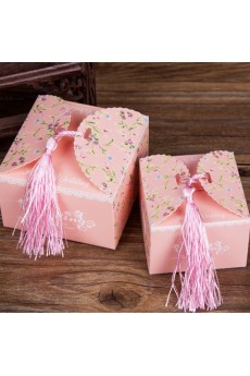 Pink Color Tassel Square Shaped Wedding Favor Boxes (12 Pieces/Set)