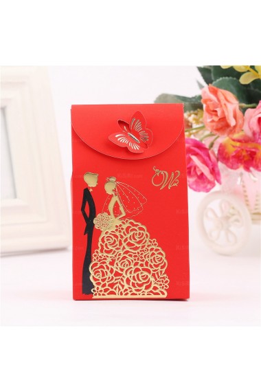 Red Color Bride and Groom Clothes Wedding Favor Boxes (12 Pieces/Set)