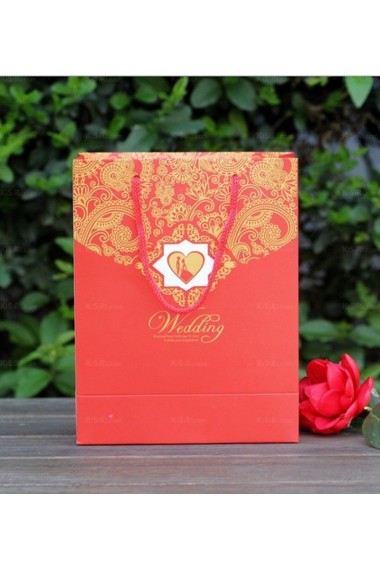 Red Color Portable Bag Wedding Favor Boxes (12 Pieces/Set)