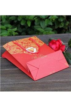 Red Color Portable Bag Wedding Favor Boxes (12 Pieces/Set)