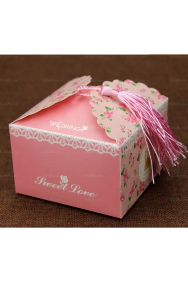 Pink Color Tassel Floral Wedding Favor Boxes (12 Pieces/Set)