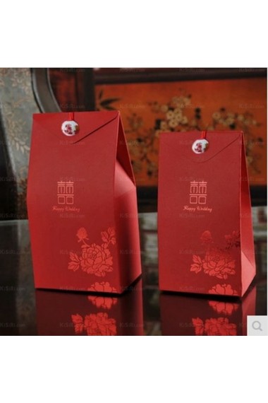 Red Color Chinese Style Porcelain Bead Wedding Favor Boxes (12 Pieces/Set)