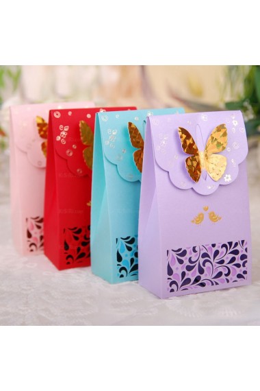 Personalized Red Color Gold Butterfly Wedding Favor Boxes (12 Pieces/Set)