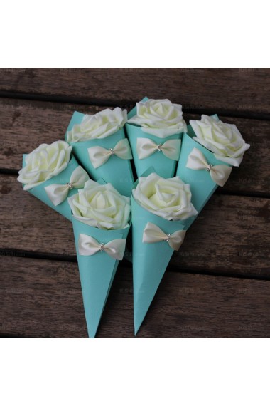 Blue Color Bowkont Wedding Favor Boxes (12 Pieces/Set)