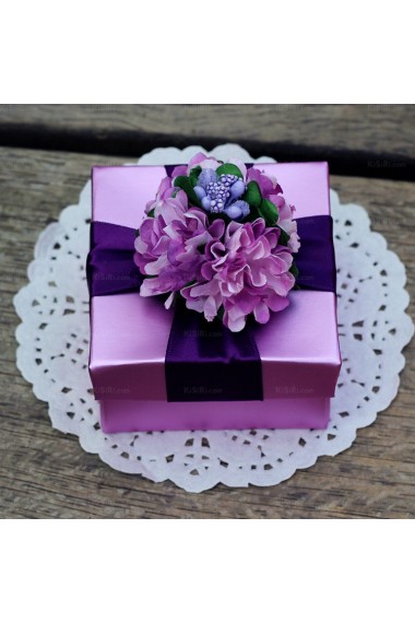 Purple Color Hand-made Flower Wedding Favor Boxes (12 Pieces/Set)