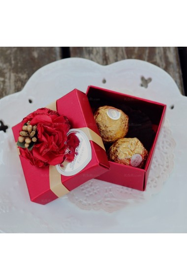 Red Cheap Card Paper Wedding Favor Boxes (12 Pieces/Set)