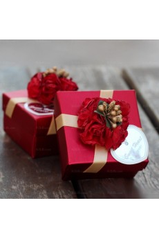 Red Cheap Card Paper Wedding Favor Boxes (12 Pieces/Set)