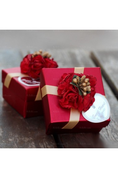 Red Cheap Card Paper Wedding Favor Boxes (12 Pieces/Set)