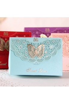 Pink Color Personalized Card Paper Wedding Favor Boxes (12 Pieces/Set)