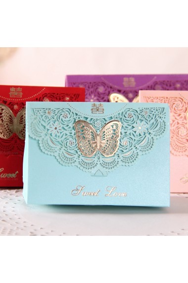 Pink Color Personalized Card Paper Wedding Favor Boxes (12 Pieces/Set)