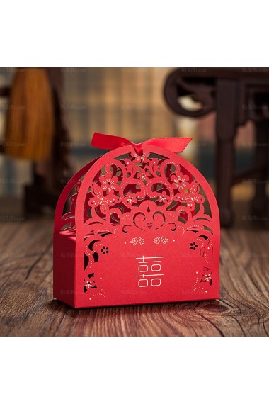 Red Color Cheap Card Paper Wedding Favor Boxes (12 Pieces/Set)