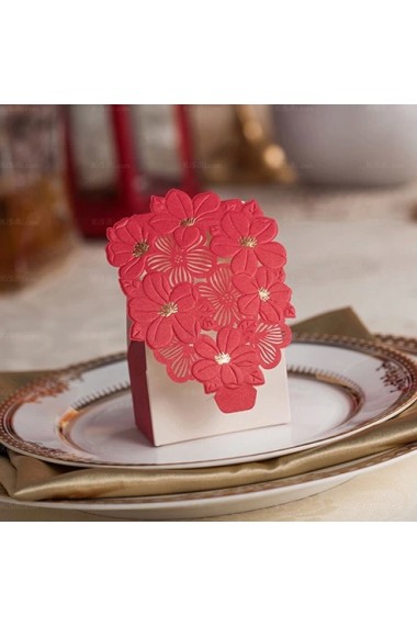 Red Color Personalized Card Paper Wedding Favor Boxes (12 Pieces/Set)