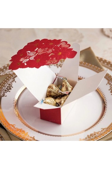 Red Color Personalized Card Paper Wedding Favor Boxes (12 Pieces/Set)