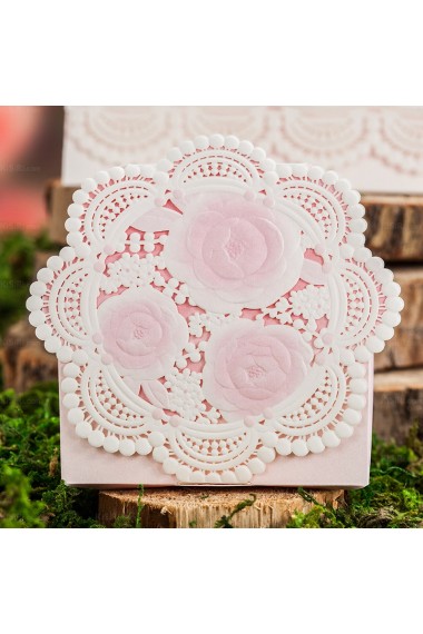 Pink Color Exquisite Card Paper Wedding Favor Boxes (12 Pieces/Set)