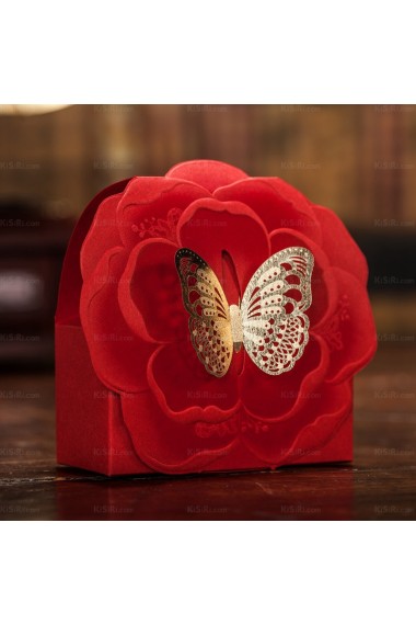 Red Color Exquisite Card Paper Wedding Favor Boxes (12 Pieces/Set)