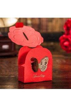 Red Color Exquisite Card Paper Wedding Favor Boxes (12 Pieces/Set)