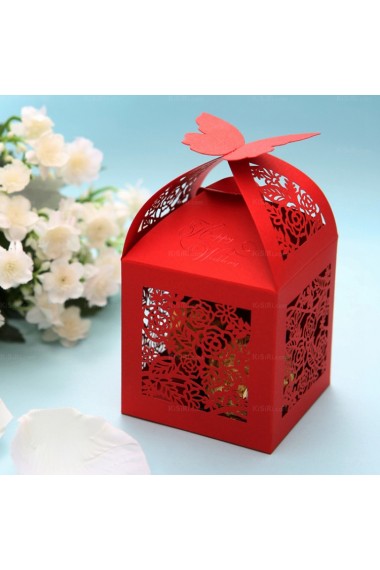 Hollow Butterfly Red Color Card Paper Wedding Favor Boxes (12 Pieces/Set)