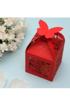 Hollow Butterfly Red Color Card Paper Wedding Favor Boxes (12 Pieces/Set)