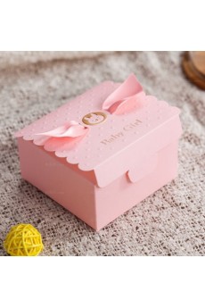  Pink Color Personalized Card Paper Wedding Favor Boxes (12 Pieces/Set)