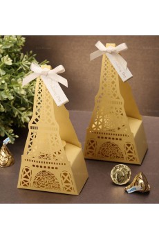 Hollow Tower Gold Color Exquisite Card Paper Wedding Favor Boxes (12 Pieces/Set)