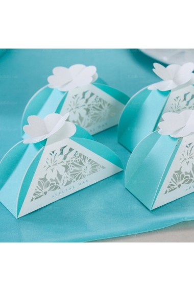 Blue Color Personalized Card Paper Wedding Favor Boxes (12 Pieces/Set)